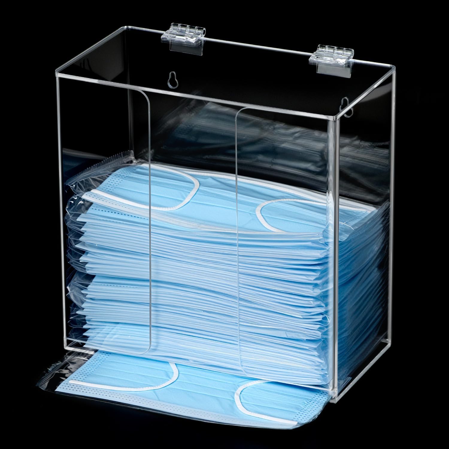 QWORK Face Mask Dispenser Box, Clear Acrylic Glove Holder, Stylish Storage Solution with Tabletop and Wall Mount Options