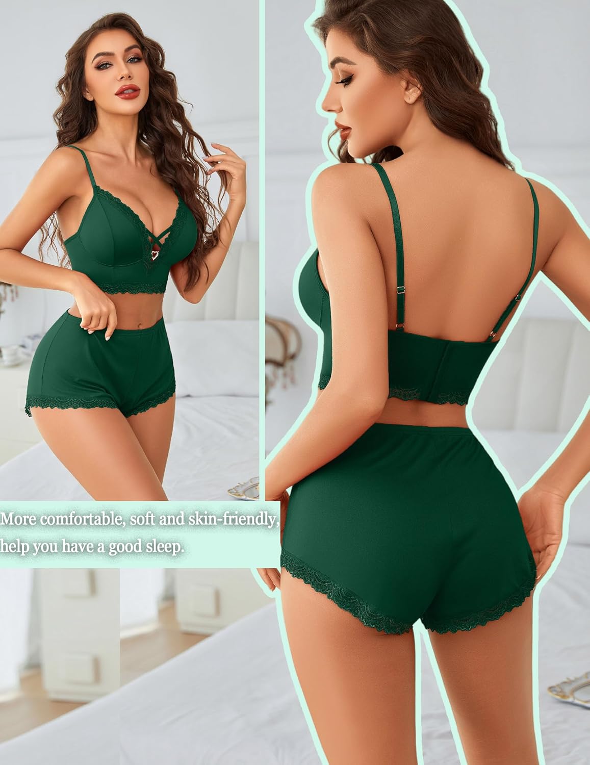 Avidlove Sexy Pajamas V Neck Womens Pajama Sets Shorts Lace Trim Cami Pj Set 2 piece PJS Lingerie Sleepwear - Image 5