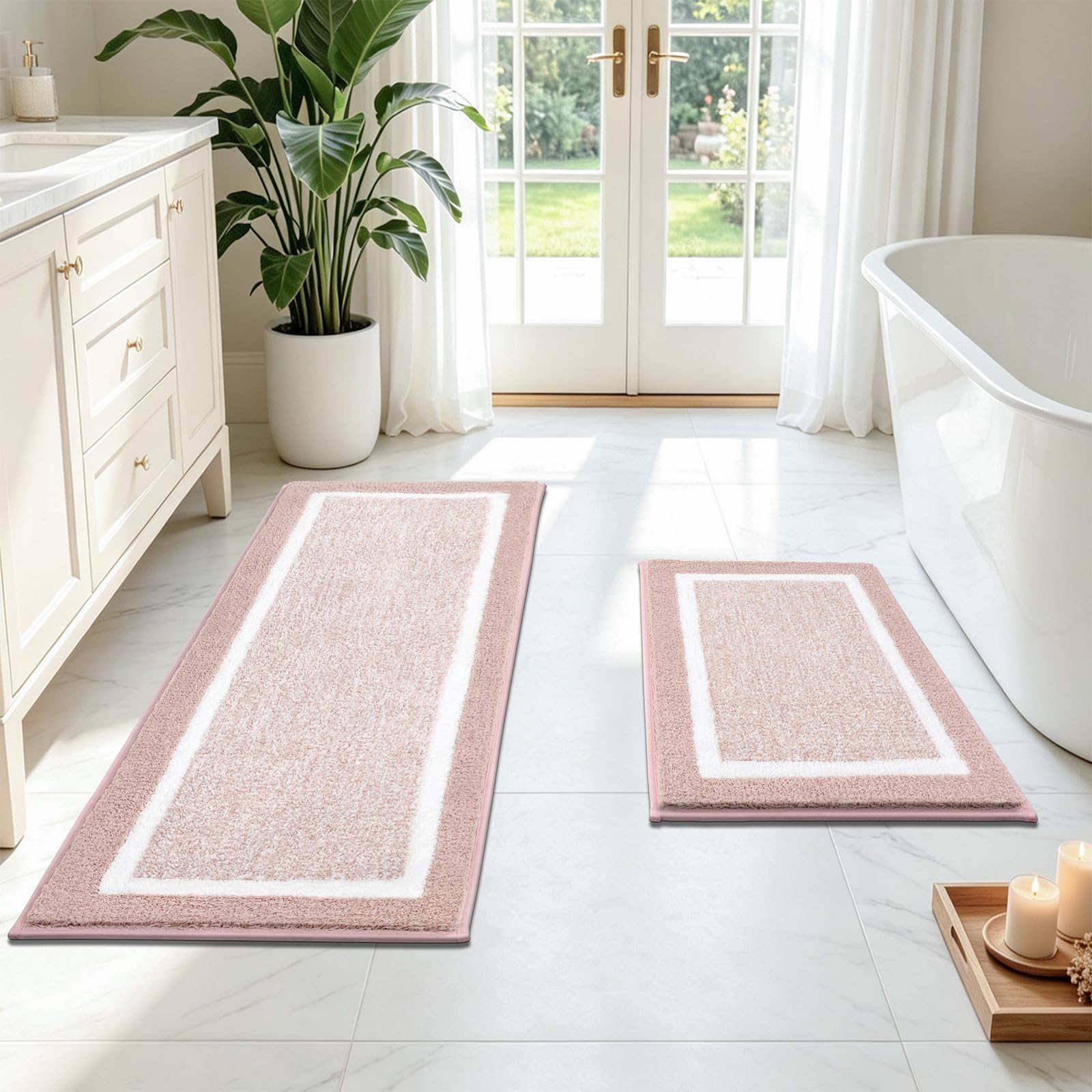 Pauwer - Juego de alfombras de baño, antideslizantes, absorbentes, para bañera y suelo, lavables a máquina, rosa polvoriento
