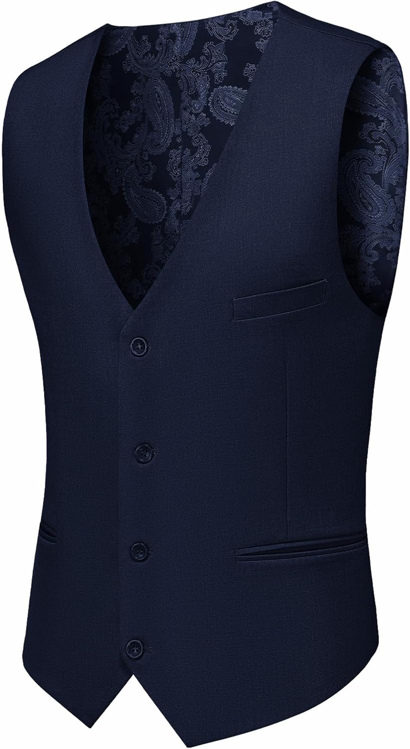 MAGE MALE Men's 3 Pieces Suit Slim Fit One Button Business Wedding Party Solid Blazer Vest Pants Set with Tie - Image 4