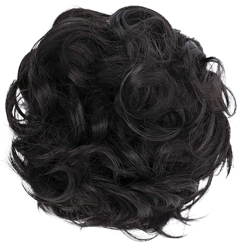 Miniatura 19 de CAISHA Big Banda Elástica Postizo de Cabello Rizado Ideal para Peinados Recogidos de Novias o Moños Desaliñados, Color Mezcla de Castaño Oscuro