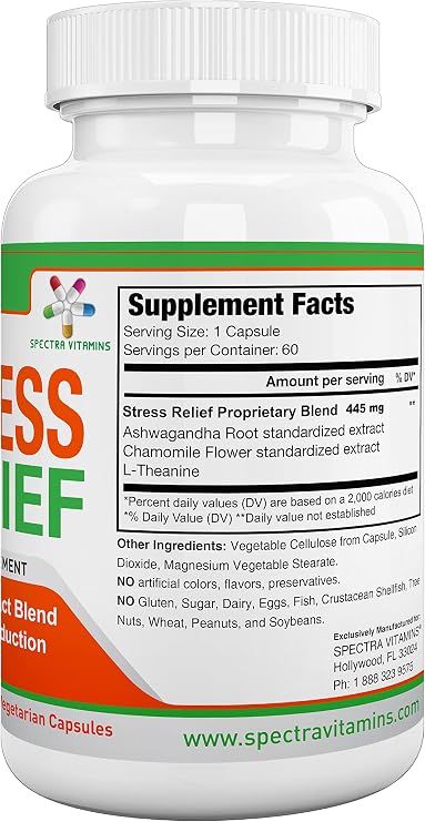 Stress Relief for Adults, Natural Stress Supplement with Ashwagandha and Herbal Formula, Focus and Energy Supplement to Relax and Calm, 60 Capsules
