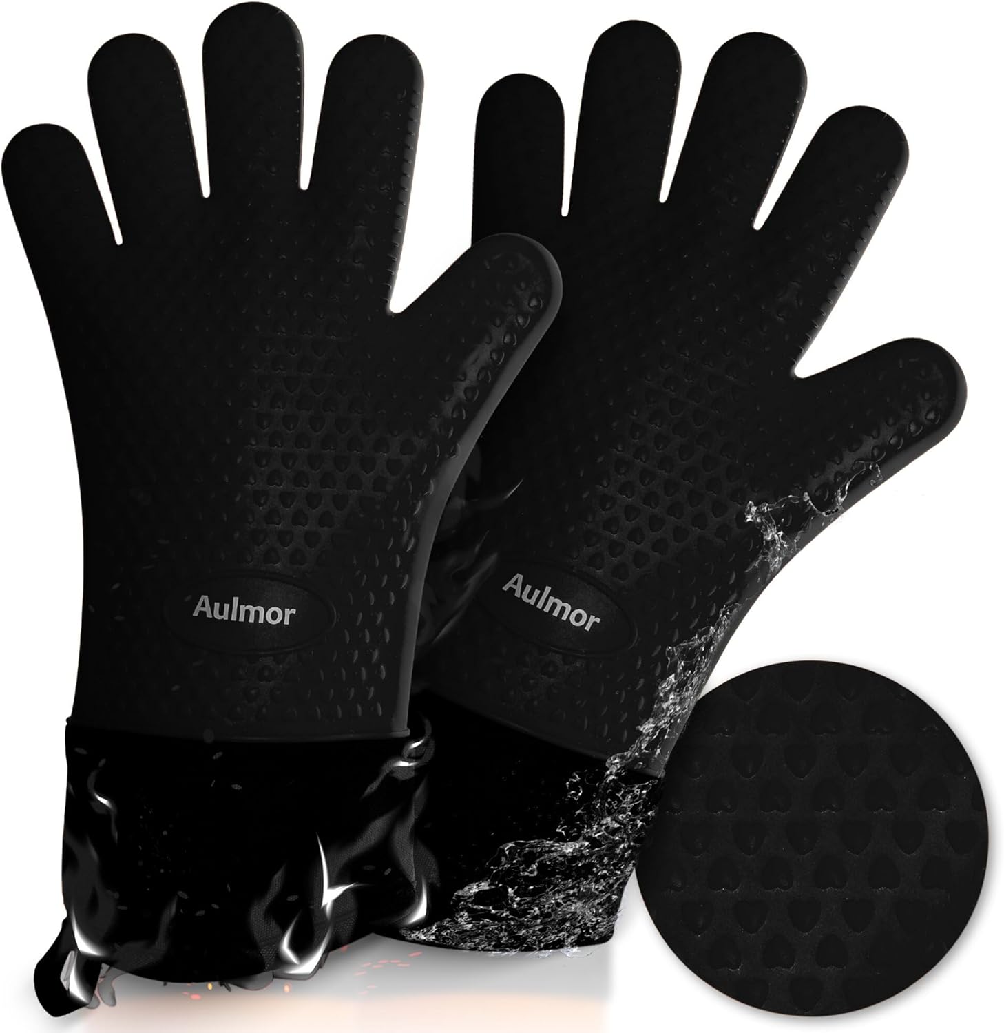 Aulmor Grilling Gloves Heat Resistant Gloves Multifunction Silicone Gloves, Non