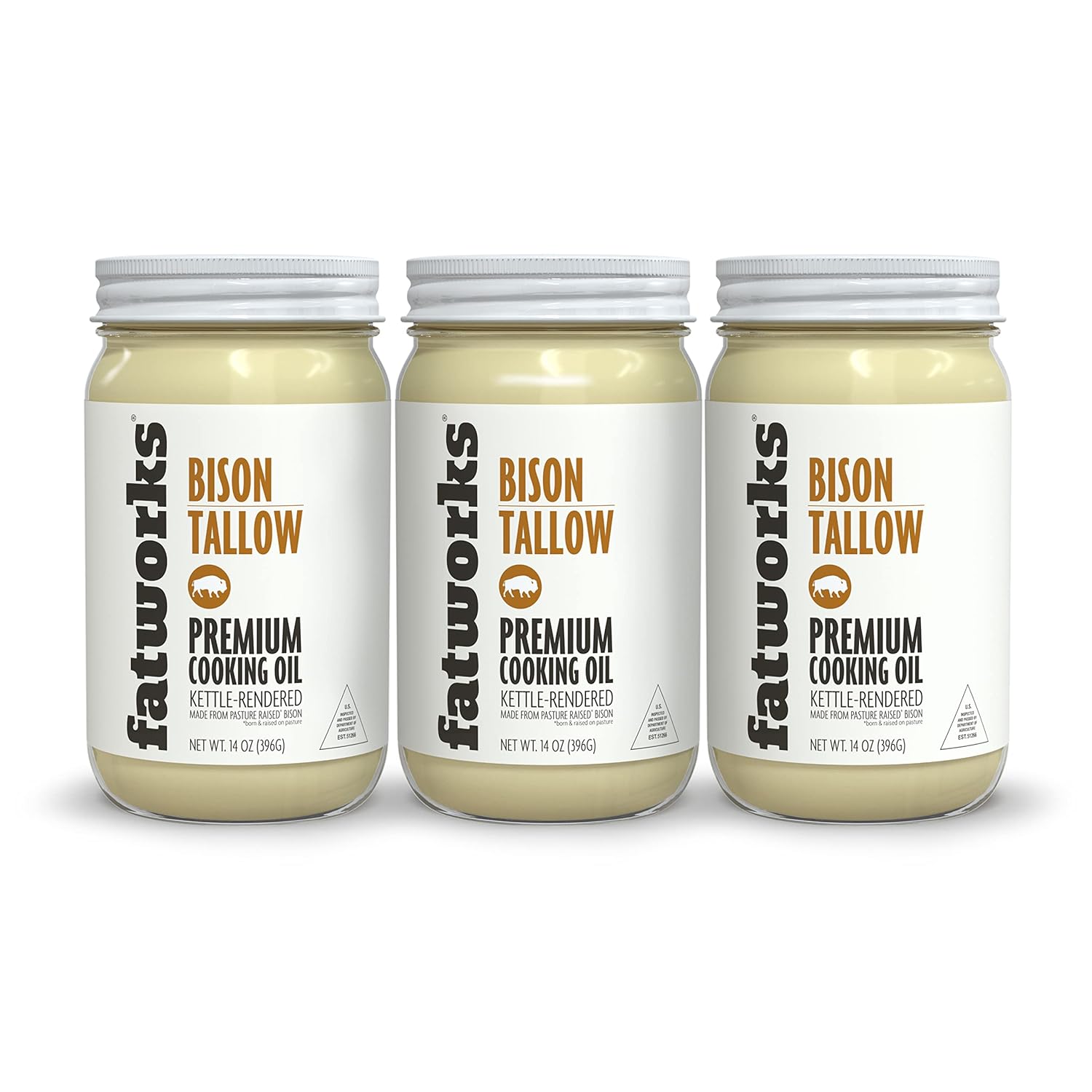 Pasture Raised Bison Tallow from , USDA Certified, Keto and Paleo, Whole30 cooking. Sourced from 100% U.S.A Grasslands. Great as cooking oil, pemmican making, skincare and more, 14 oz. (1 Pack)