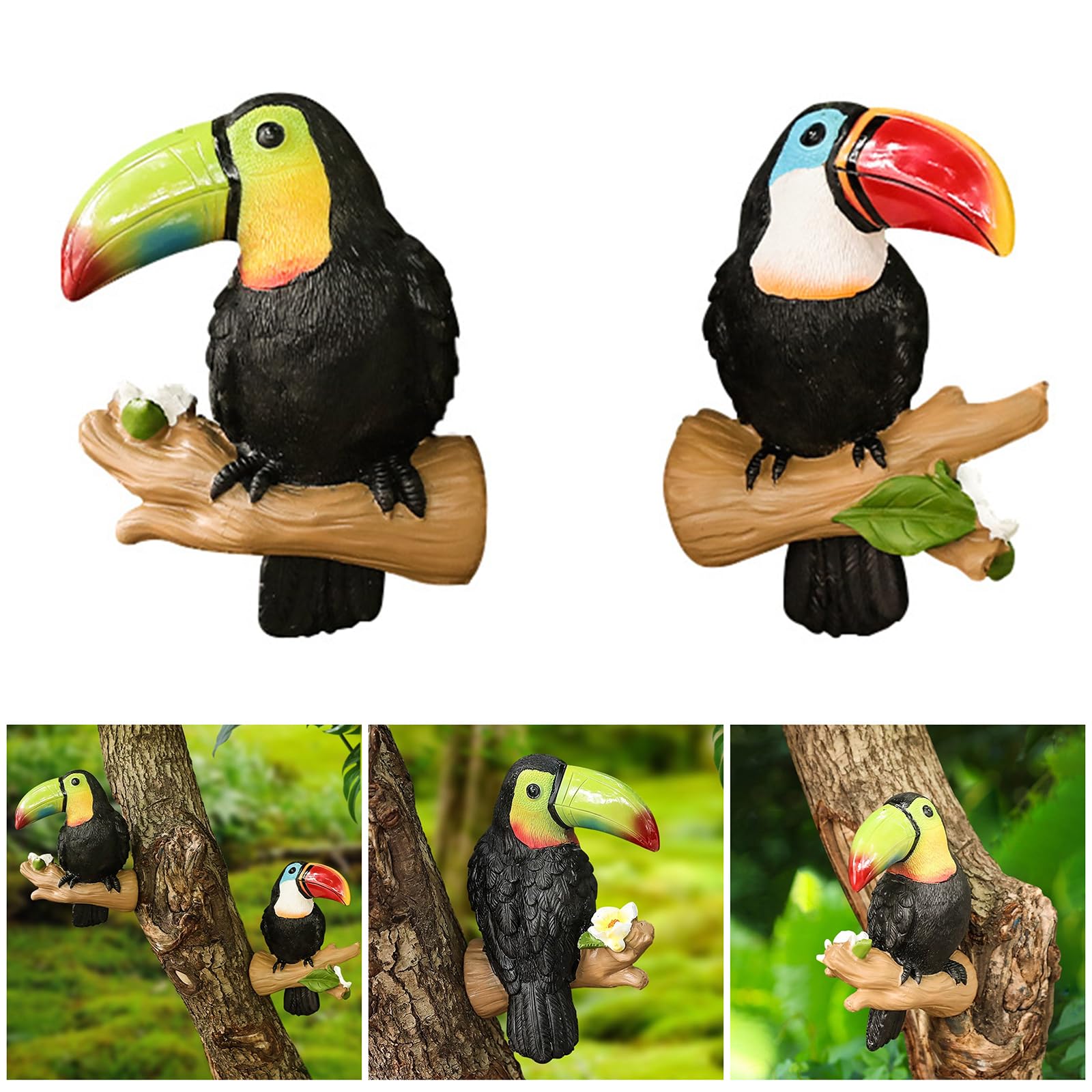 Amazon.co.jp: カラフルな樹脂の置物 2 パックのカラフルな鳥の彫像 庭