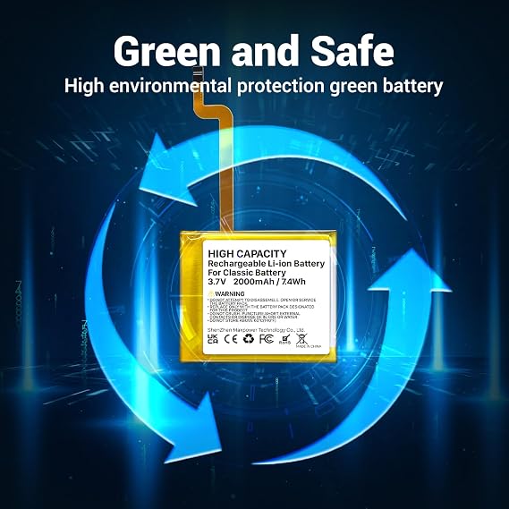 2026 New Version, 2000mAh High Capacity Li-ion Square Replacement Battery for iPod Video/Classic Thin 5th-7th Gen