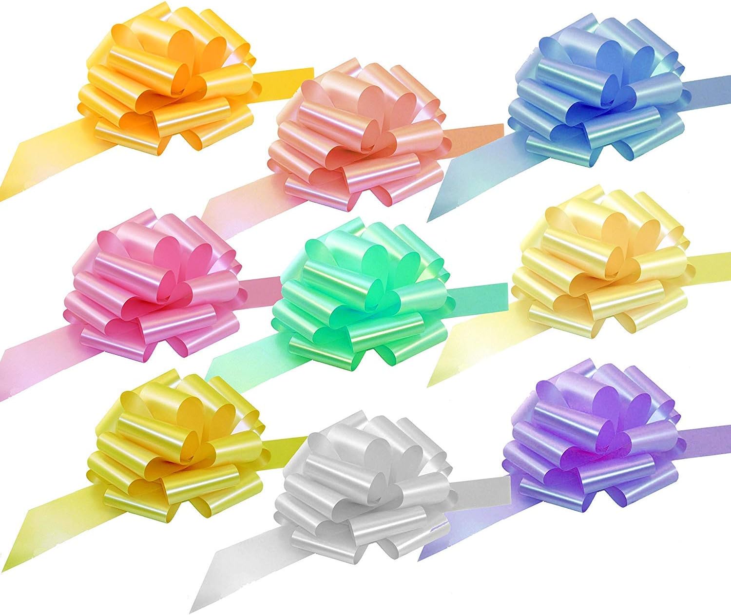 Big Pastel Gift Basket Pull Bows - 9" Wide, Set of 9, Light Pink, Blue, Yellow, Lavender, Bows for Gifts, Presents, Wreath, Birthday, Fundraiser, School Dance, Gift Bows, Christmas, Easter