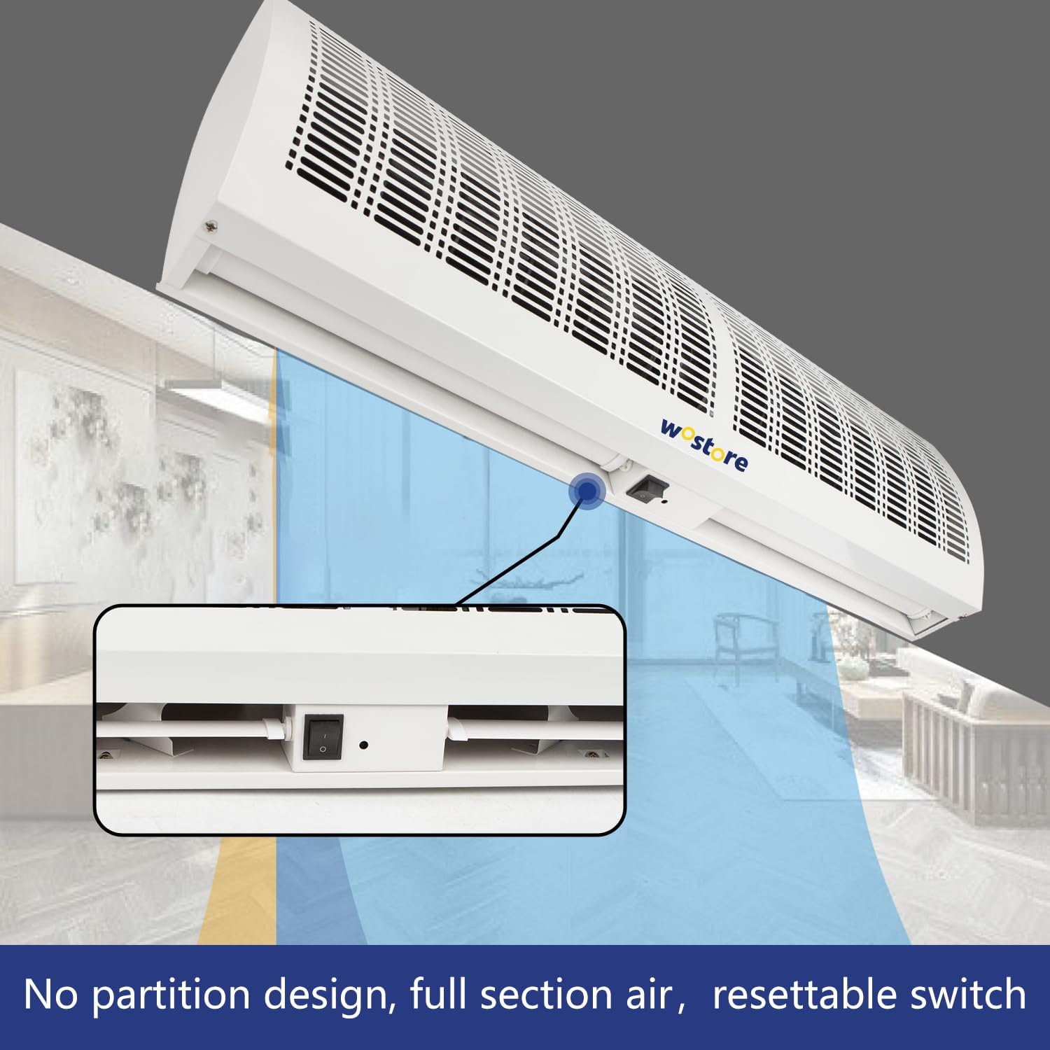 Wostore 36 Inch Air Curtain Super Power 2 Speeds Adjustable Commercial Indoor Household with Magnetic Door Switch, Remote control Lightweight,CE Certified,Easy Installation,110V/120V
