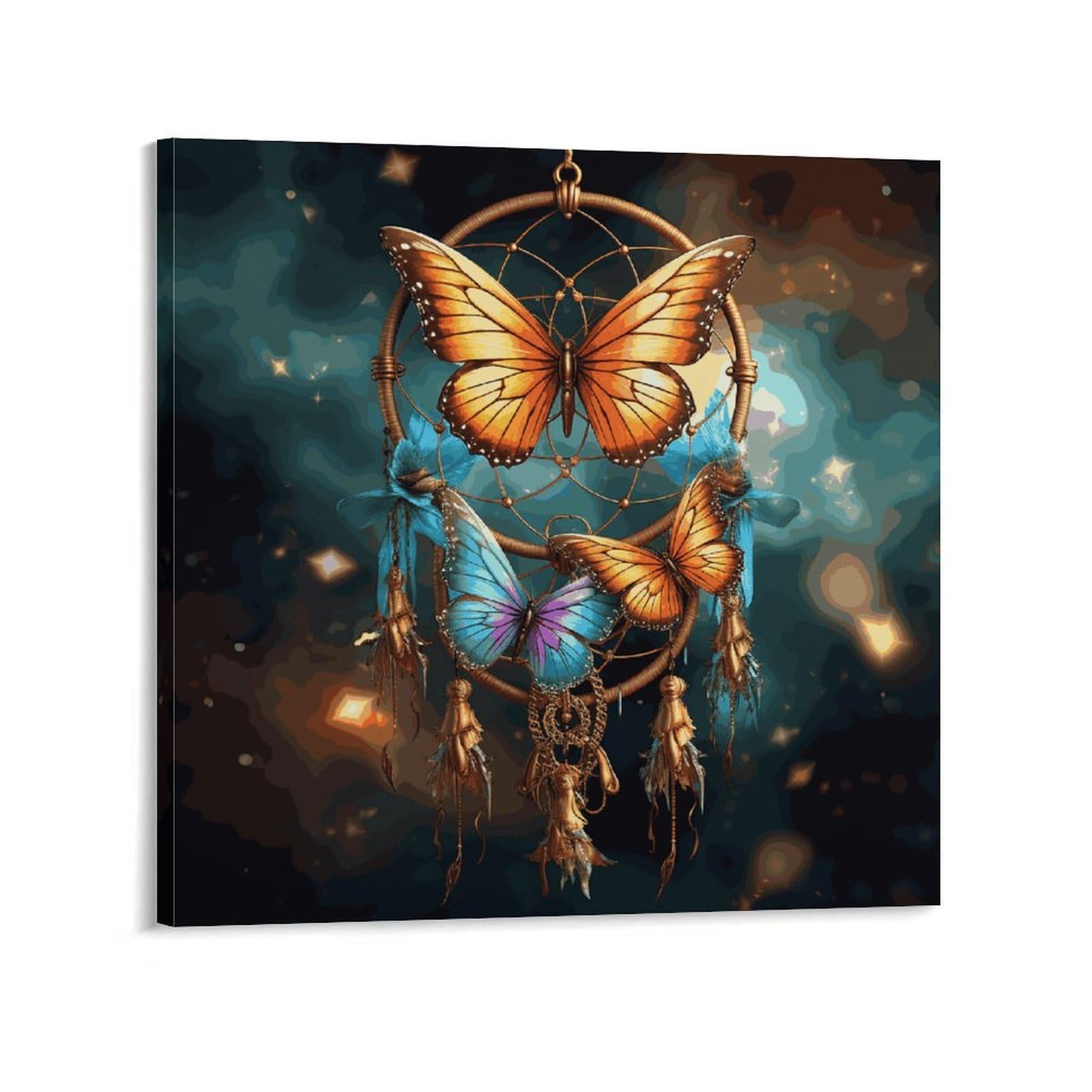 KLOPH Dream Catcher Butterfly Canvas Wall Art for Living Room 12x12inch Modern Artwork Painting for Bathroom Hanging Canvas Prints Aesthetic Wallart for Bedroom Kitchen Office Wall Decor