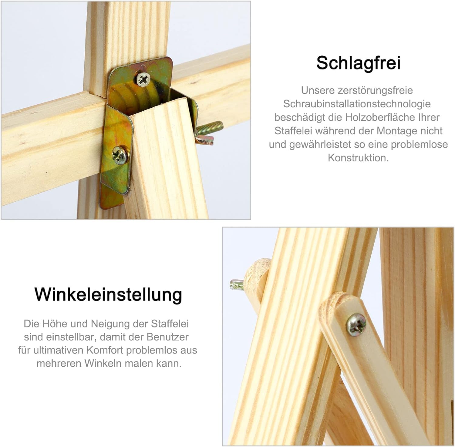 Lot de 2 chevalets en bois - Grand chevalet d'atelier réglable - Chevalet de champ en bois - Support en toile pour enfants et adultes