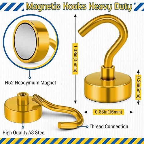 Vista 46 de FINDMAG Paquete de 16 ganchos magnéticos, ganchos magnéticos de neodimio negro, ganchos magnéticos fuertes de 30 libras para colgar, imán