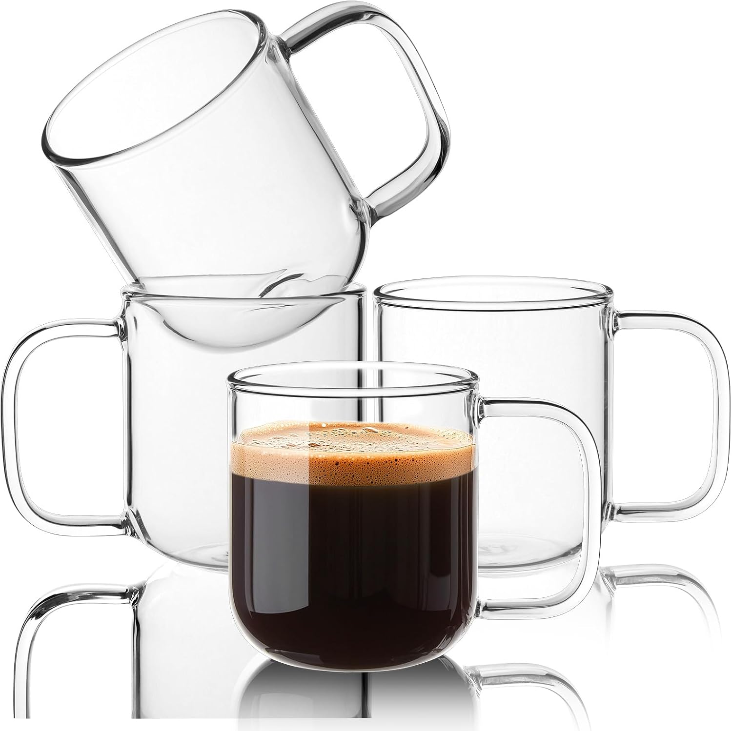 Glass Coffee Mugs, 27 oz Ice coffee cups, Large Clear Tea Cups Set of 2, Glass Mugs with Handles, Glass Cups for Latte, Cappuccino, and Tea