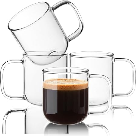 Glass Coffee Mugs, 8 oz iced coffee cups, Clear Tea