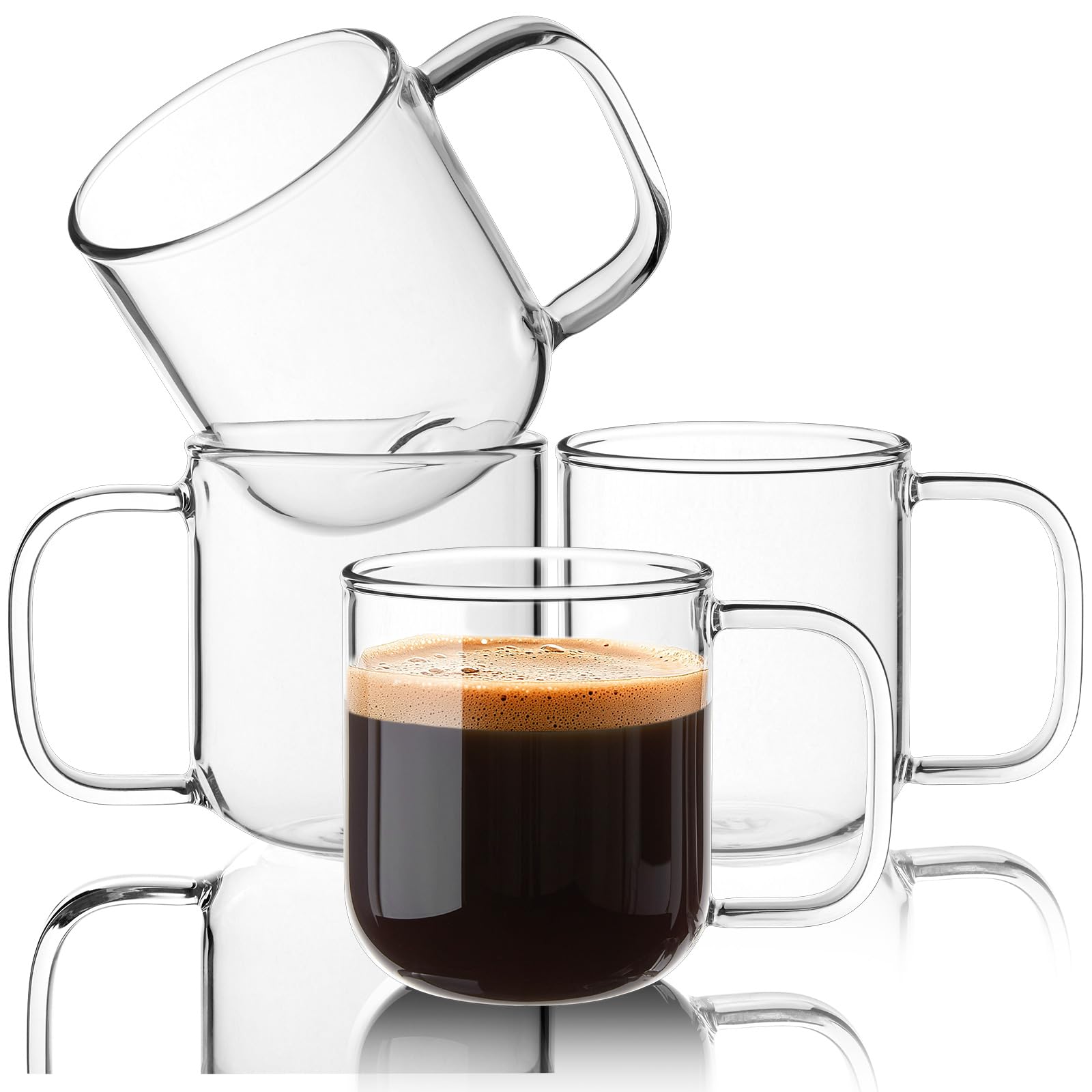 BWODYAY Glass Coffee Mugs, 8 oz Iced Coffee Cups Set of 4