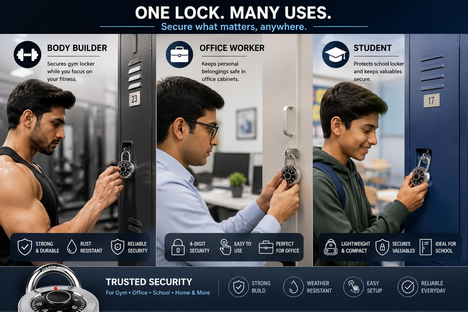 Coded Lock, Rotary Padlock Combination Padlocks Rotary Padlock Digit Combination Locker Lock Safe Round Dial Number Luggage Suitcase Security. — Amazon image 5