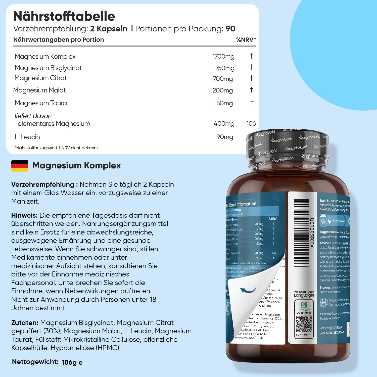 Magnesio Complex 400mg + Omega 3 2000mg - Pack Diario de Aceite de Pescado (660mg EPA + 440mg DHA) y Magnesio Elemental de 4 Tipos (Citrato, Bisglicinato, Malato y Taurato)