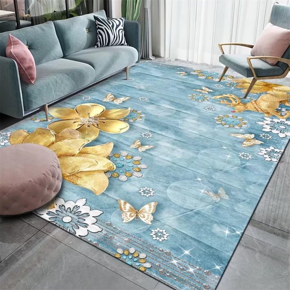 GX-YJXSitting Room RugsRug LargeFloral Design Soft Comfort Lounge Carpet Blue HomeCute Room DecorRugs For Living Room Sale135X190CM