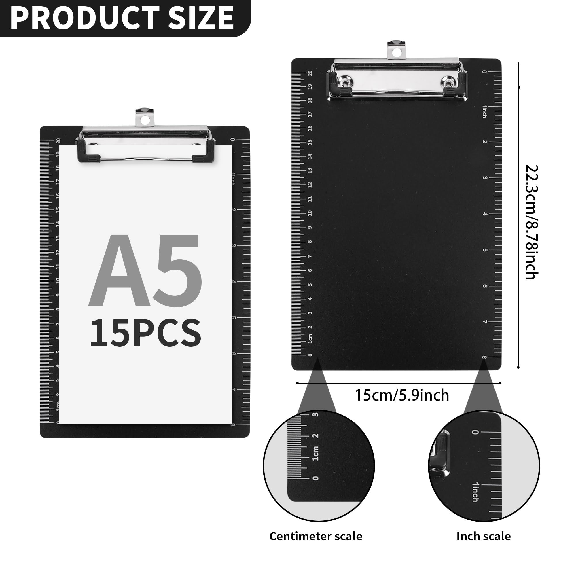 WENLISELL 15 PCS Mini Clipboard A5, Small Plastic Clipboards with Hanging Eyelet, 22.3x15cm Writing Pad for Office, Warehouse, Lists, Pocket Lists, Notepads - Image 2