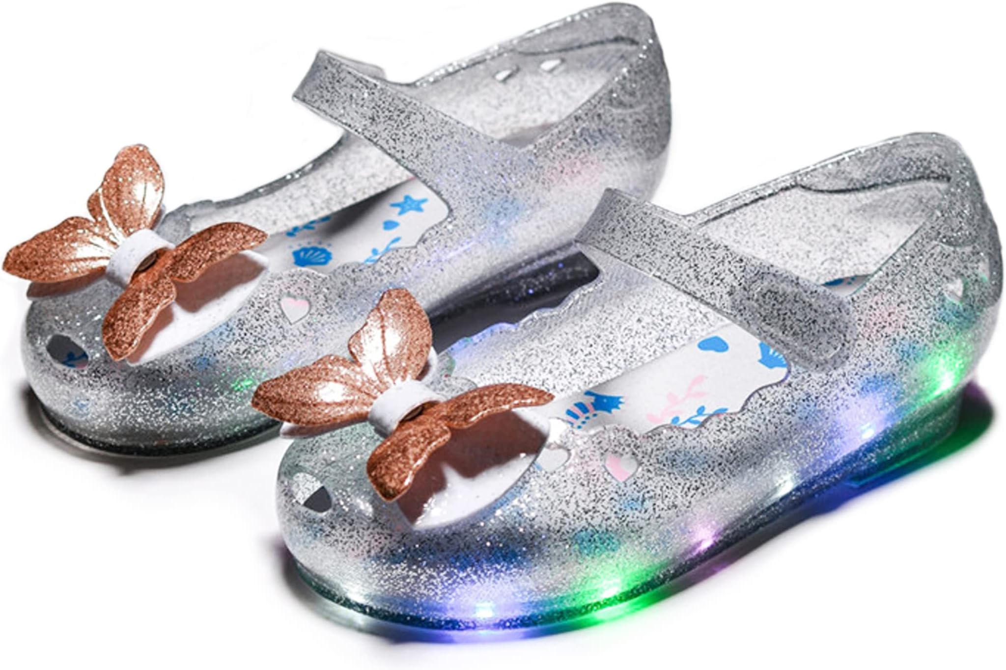 YUNICUS Girls Dress Shoes Toddler Cosplay Clear Jelly Sandals with Bow Mary Jane Led Light Up Flats