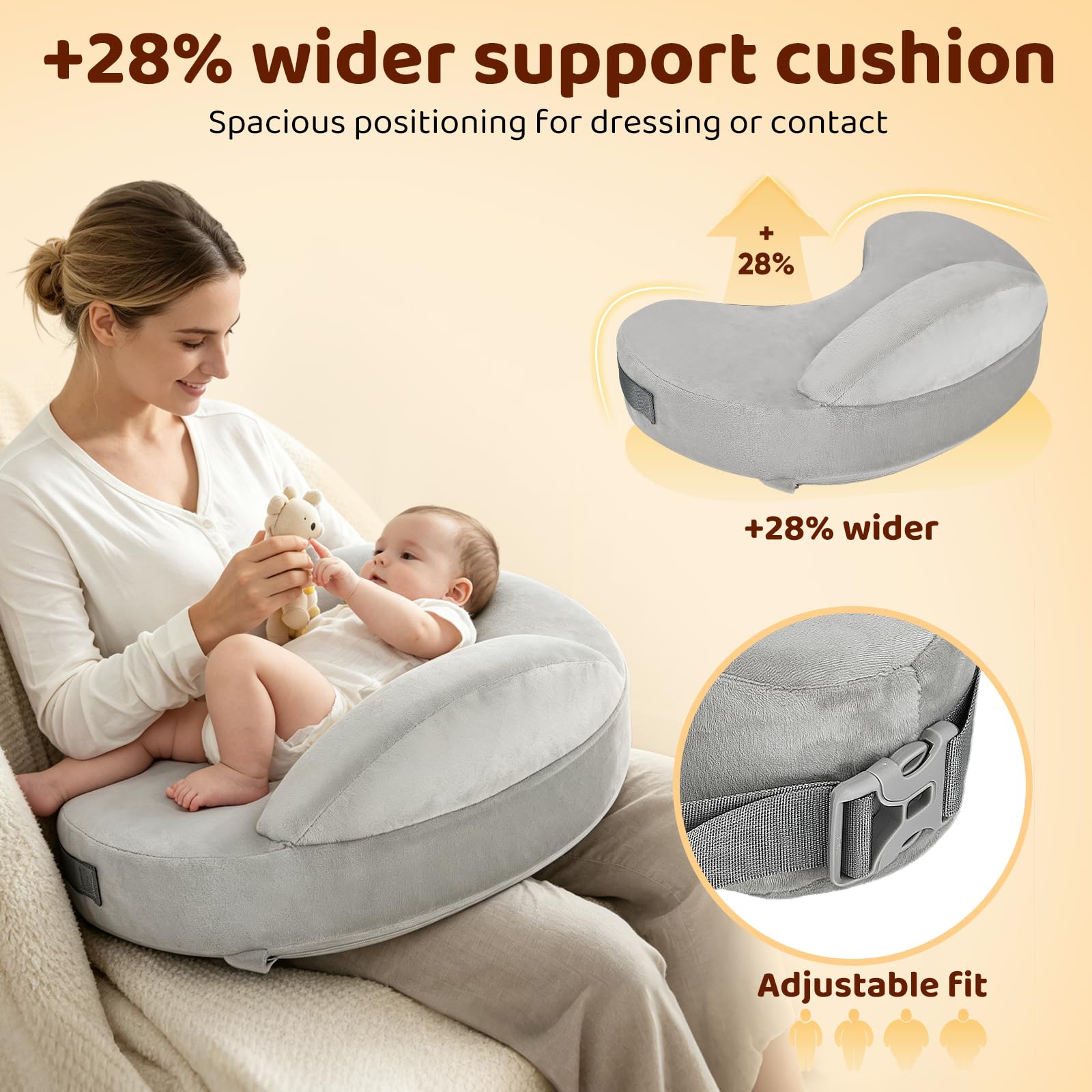 Cuscino per Allattamento in Memory Foam con Barriera di Sicurezza,Cintura Regolabile,Copertura Rimovibile e Lavabile,Cuscino Ergonomico Mini per Neonati,Supporto per Mamma