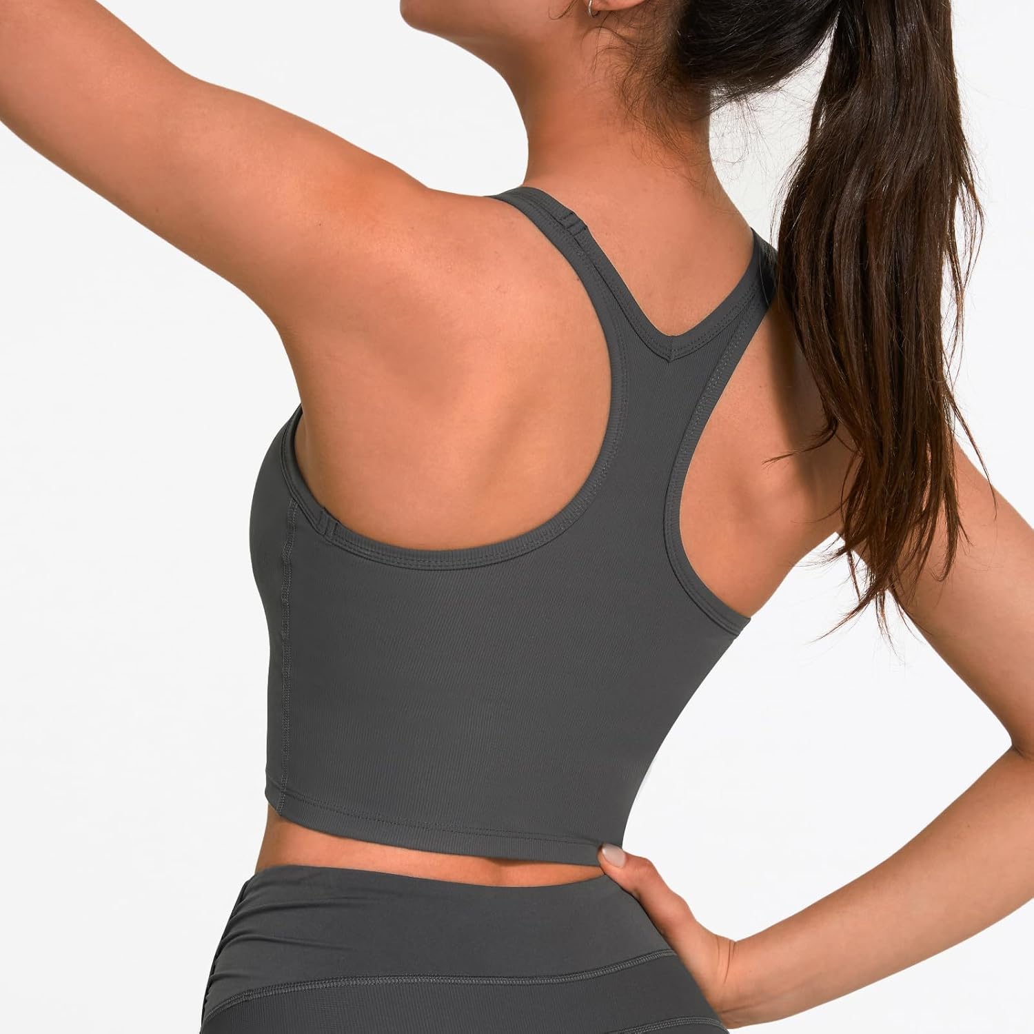 Women's Ribbed Athletic Tank Top with Removable Pads – Racerback Crop Top for Yoga, Gym, and Workout - Image 3