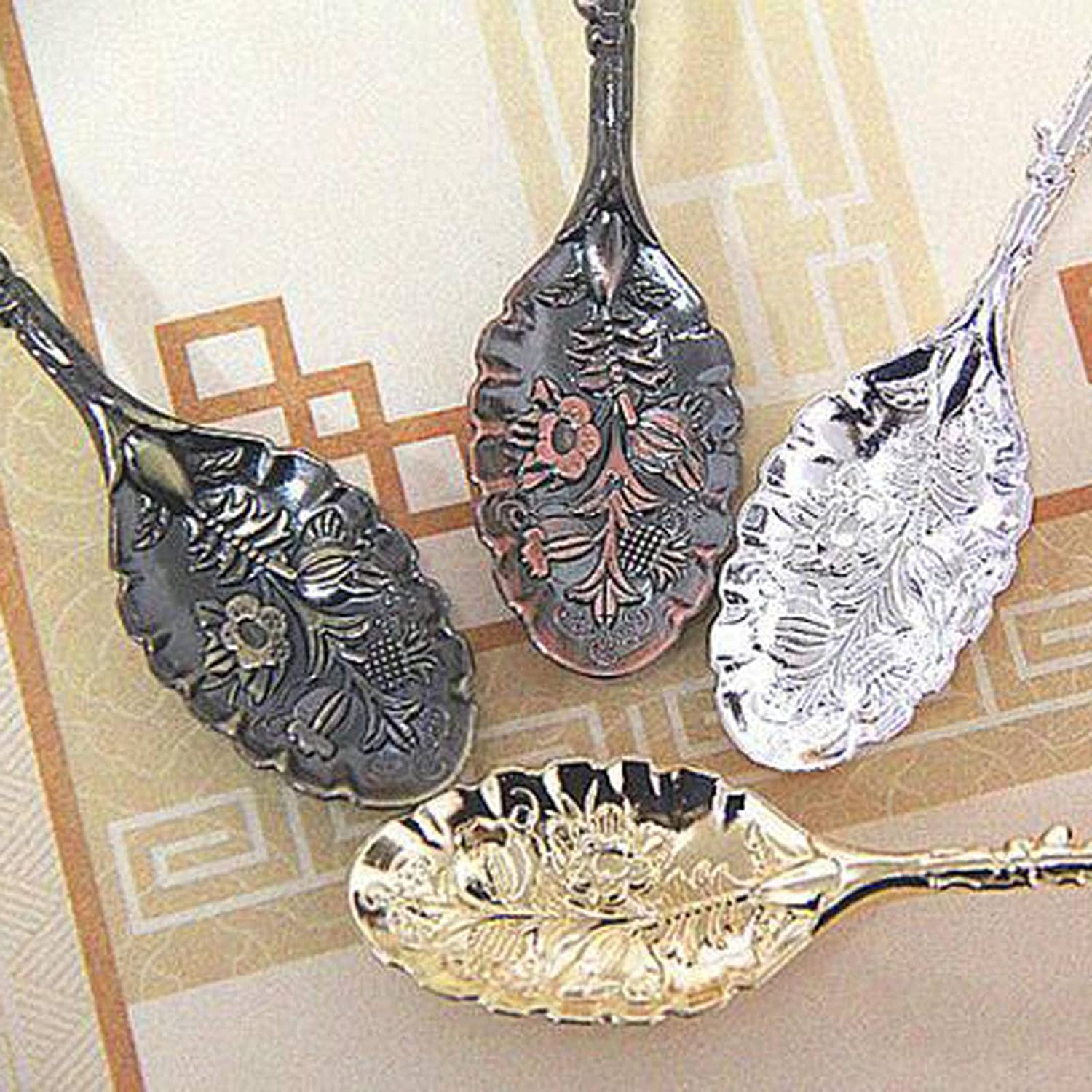 Löffel Restaurants 1 stücke Vintage geschnitzte Blume Kristall Kaffee Teelöffel Legierung Dessert Snack Scoop Eiscreme Tee Zucker Kuchen Mini Löffel Geschirr Esslöffel Hause(3)