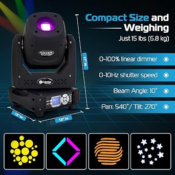ColorKey Mover Spot 150 - LED Moving Head DJ Light with Rotating Glass Gobos, Colorful Prism Effects, Shake Effects and Motorized Focus - Ideal Stage Light for Weddings, DJ Shows and Other Events