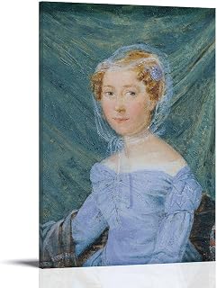 Ferdinand Georg Waldmüller 1825 Portrait of Frau Theresia Rupprecht - Female Portrait Poster with Veil And Blue Gown Wall Art Painting On Canvas Wall Art Scroll Picture Print Living Room Walls Decor H