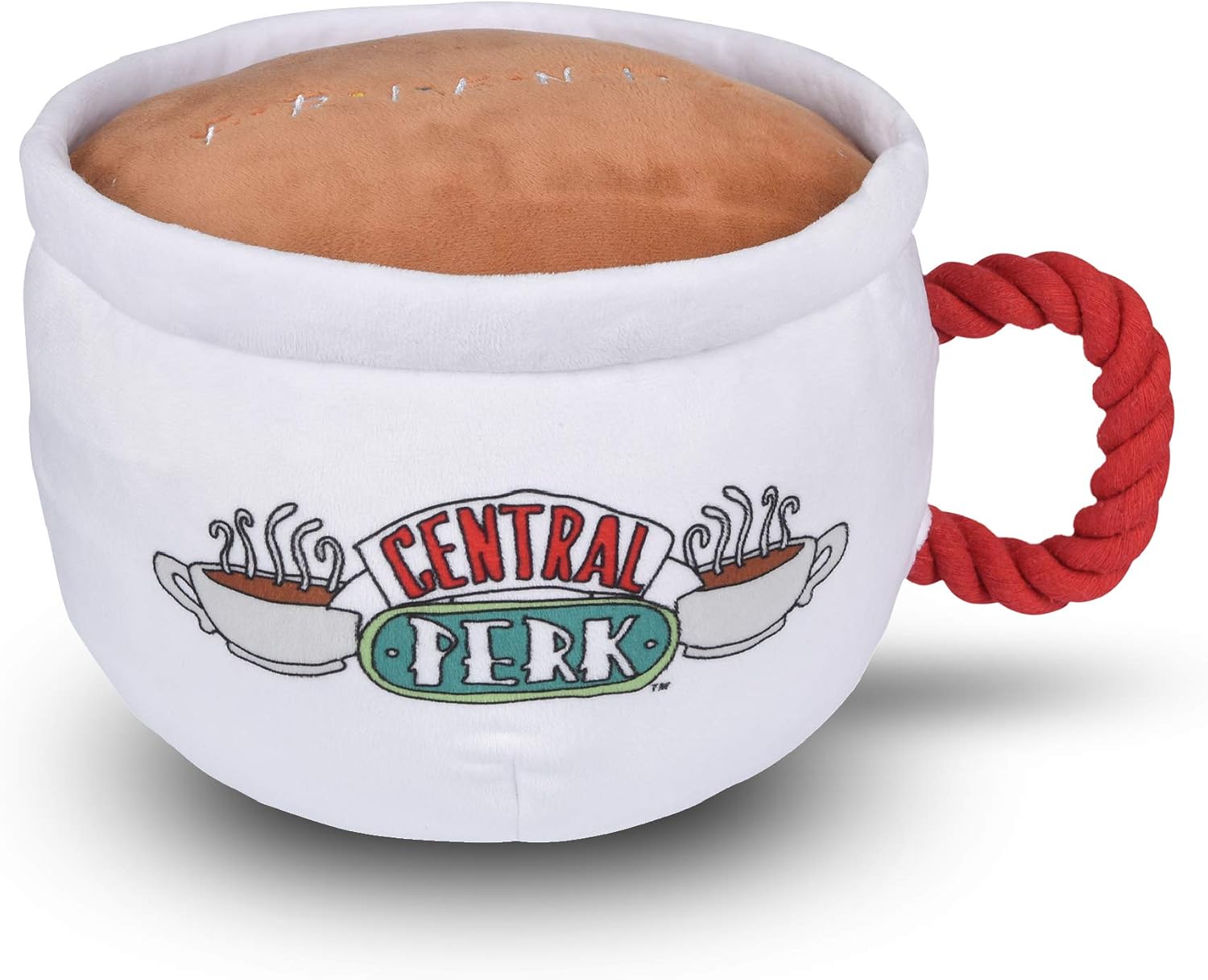 Friends the TV Show Central Perk Coffee Mug Plush Dog Toy with Rope Handle| Soft Cute Squeaky Toy for All Dogs | Stuffed Dog Toys with Squeaker Noise for Added Fun, Friends Memorabilia