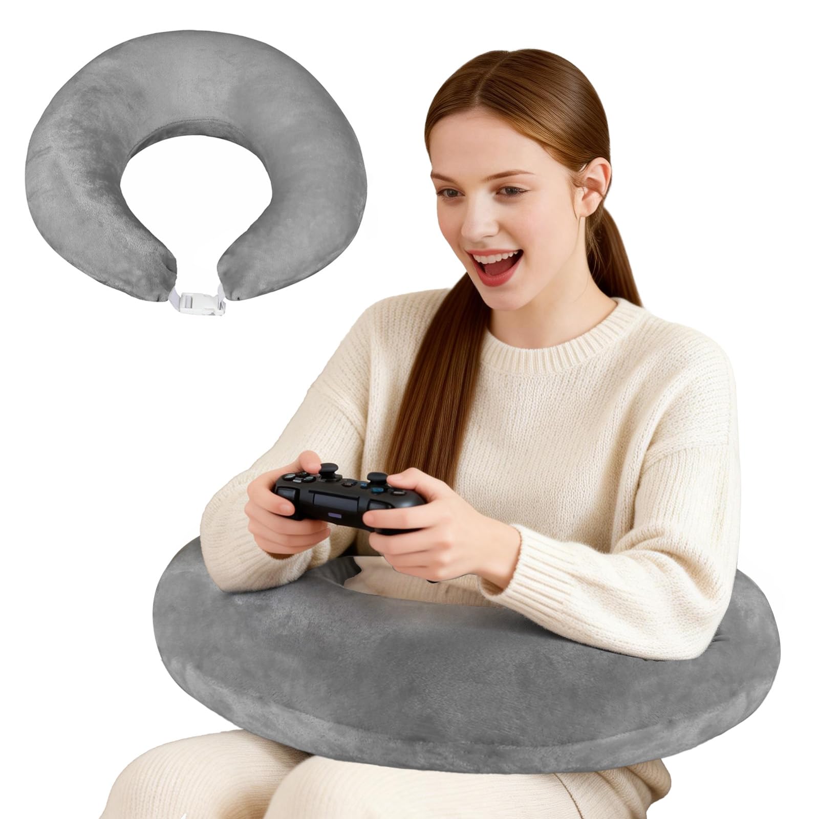 Lavio Grey Gaming Pillow Arm Support Pillow For Bed Sofa, Reading Pillow Lap Desk Pillow Compact Cuddle Cushion For Adults & Kids For Working Crocheting Reading Gaming Improve Sitting Posture & Reduce Fatigue