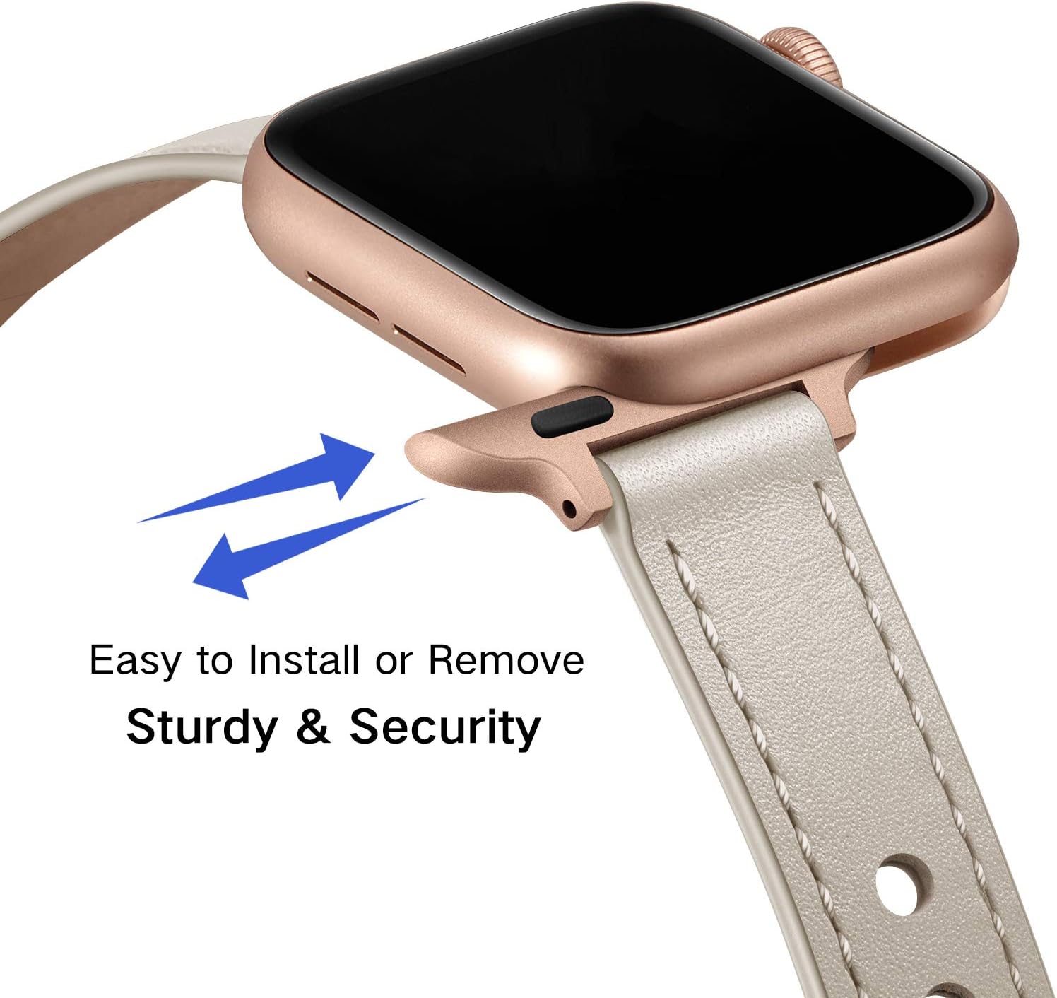 OUHENG Slim Bands Compatible with Apple Watch Band 42mm 41mm 40mm 38mm, Women Genuine Leather Replacement Thin Strap for iWatch SE 3/2/1 Series 11 10 9 8 7 6 5 4 3 2 1 (Ivory White/Rose Gold) - Image 4