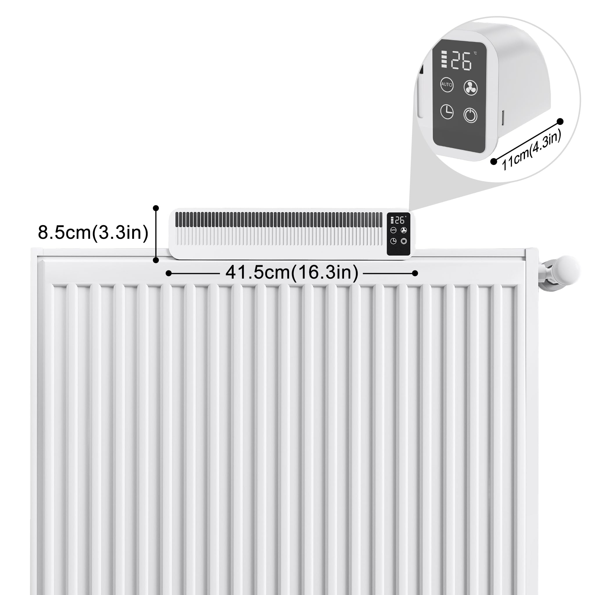 ACXIN Heizkörper Ventilator mit Sensoranzeige & Timer, 3-Stufig Heizungslüfter für Heizkörper und Unterheizungen, Heizkörperventilator leise <45dB, 3W 5V Heizungslüfter mit 1.5M Kabel