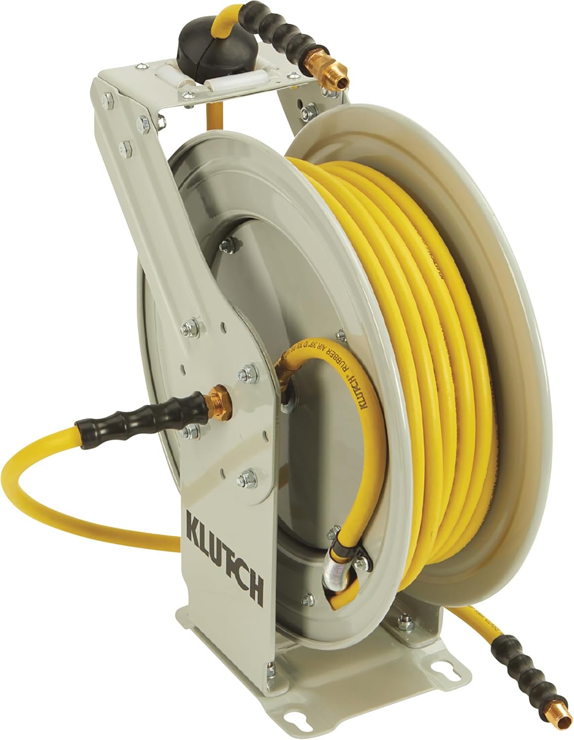 Klutch Auto-Rewind Air Hose Reel, with 1/2in.. x 100ft. Oil-Resistant Rubber Hose, 300 PSI, Model# OSRDA12100-NT