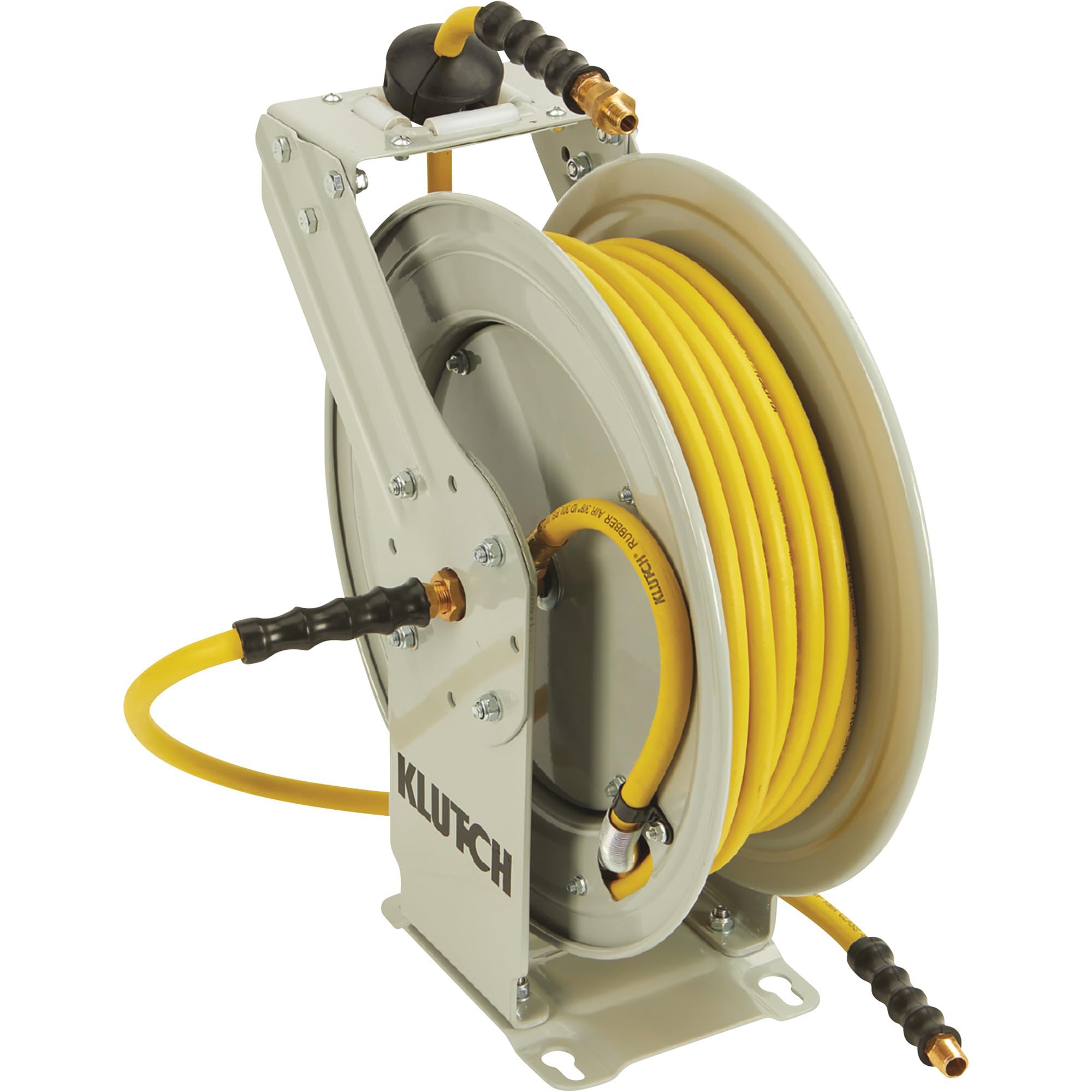 Klutch Auto-Rewind Air Hose Reel, with 1/2in.. x 100ft. Oil-Resistant Rubber Hose, 300 PSI, Model# OSRDA12100-NT