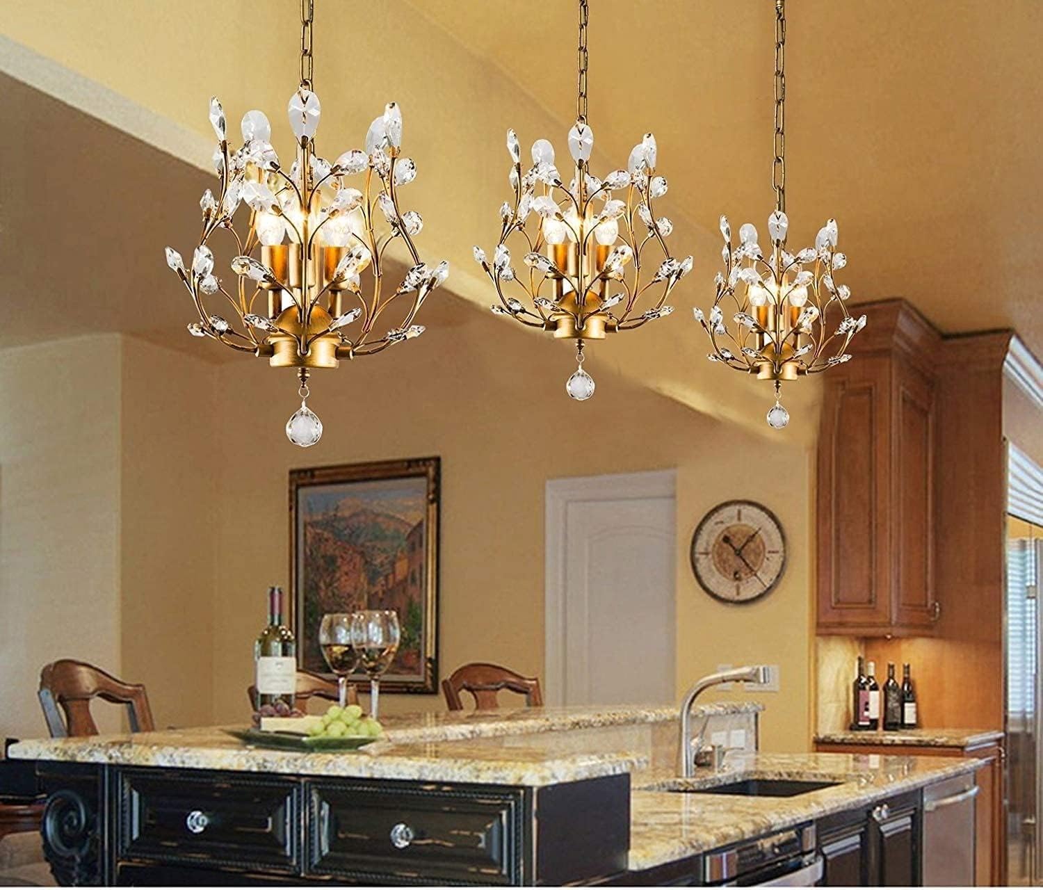 Generico LAUMZX Lampadario di cristallo americano lusso a 3 luci K9, lampada a sospensione a soffitto con sfera trasparente a goccia pioggia, apparecchio a a LED for sala da pranzo, soggiorno, foyer