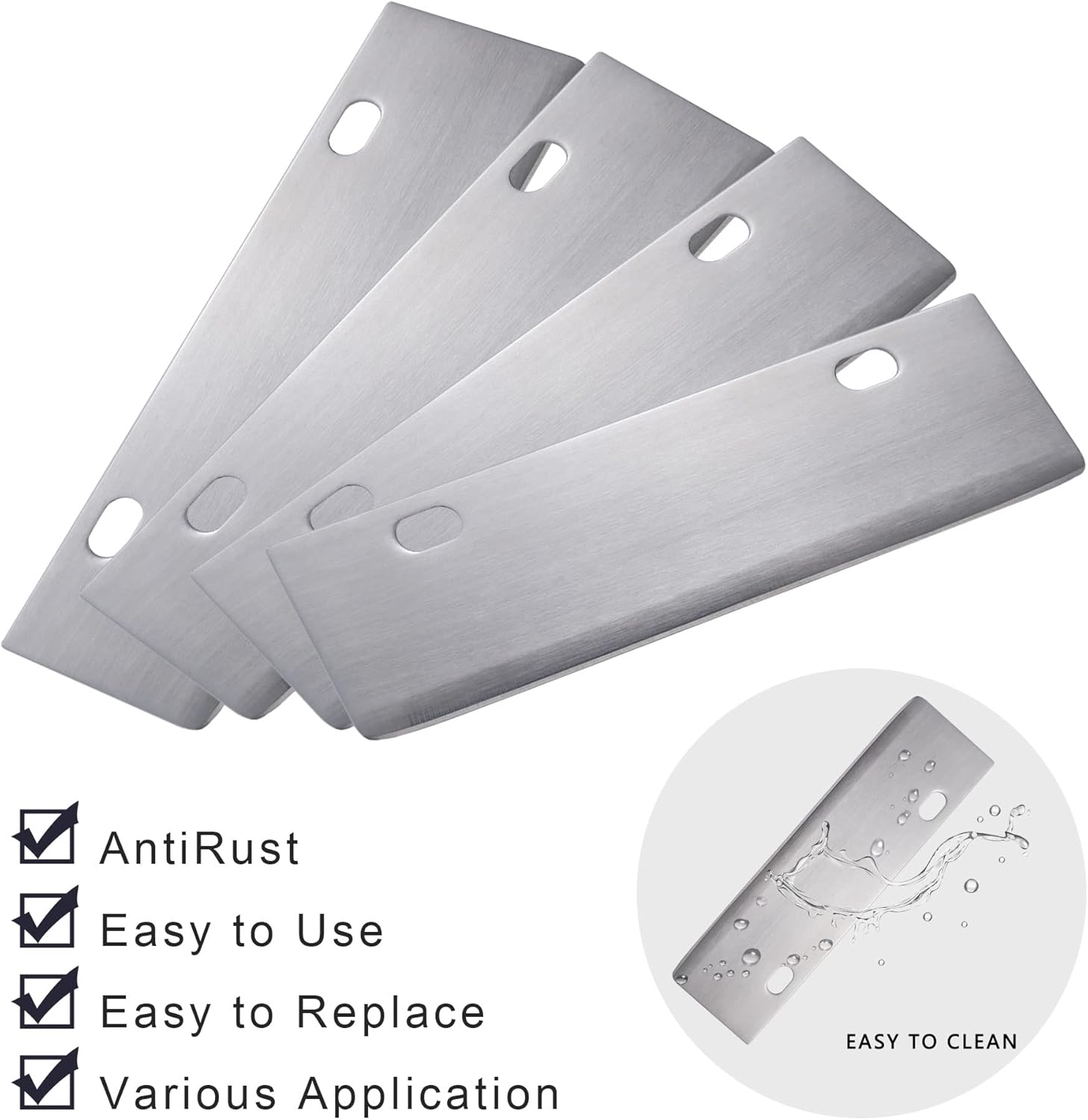 DELFINA 4 Pcs Grill Scraper Edge Sharper Blade Replacement, Stainless Steel Outdoor Barbecue Cleaning Tools, Heavy Duty Accessories for BBQ