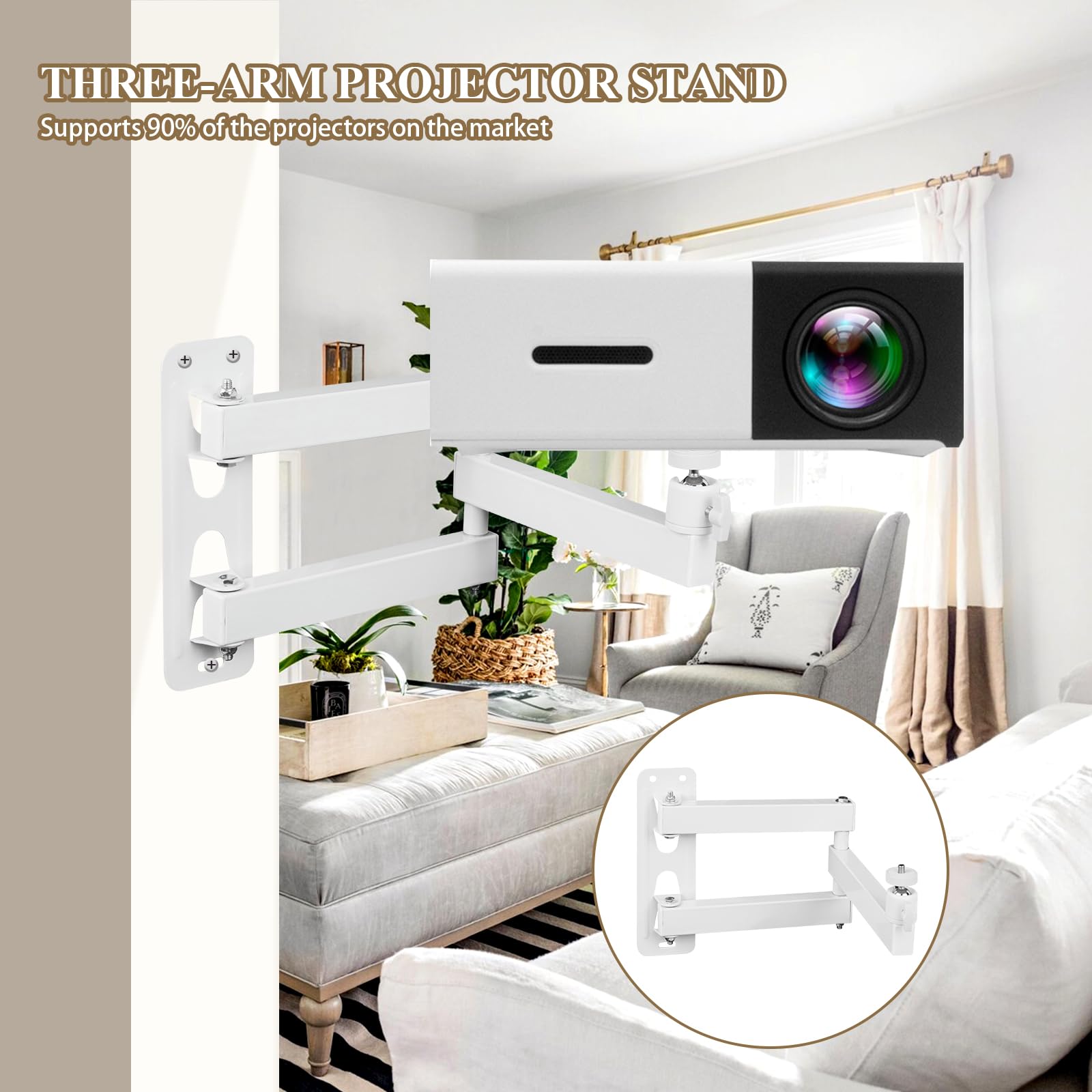 Support Mural Pour Projecteur Réglable - Bras Articulé Métal, Longueur 18-35 Cm - Vis 1/4" - Compatible Projecteurs, Appareils Photo