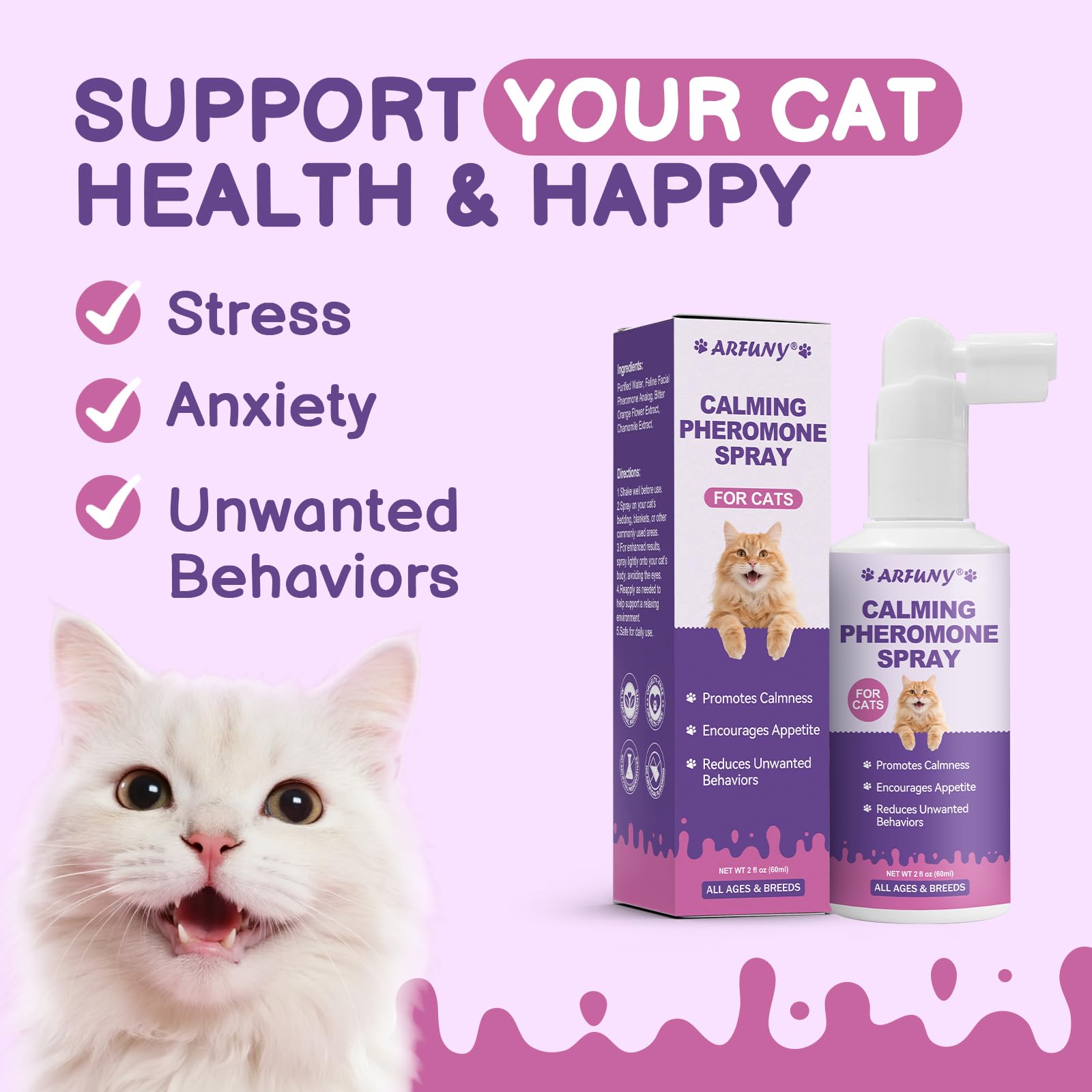 Cat Calming Pheromone Spray - Cat Calming Spray - Reduce Scratching, Fighting, Peeing, Marking - Cat Anxiety & Stress Relief - for Home, Travel, Vet Visits - with Cat Pheromone & Natural Ingredients - image 3