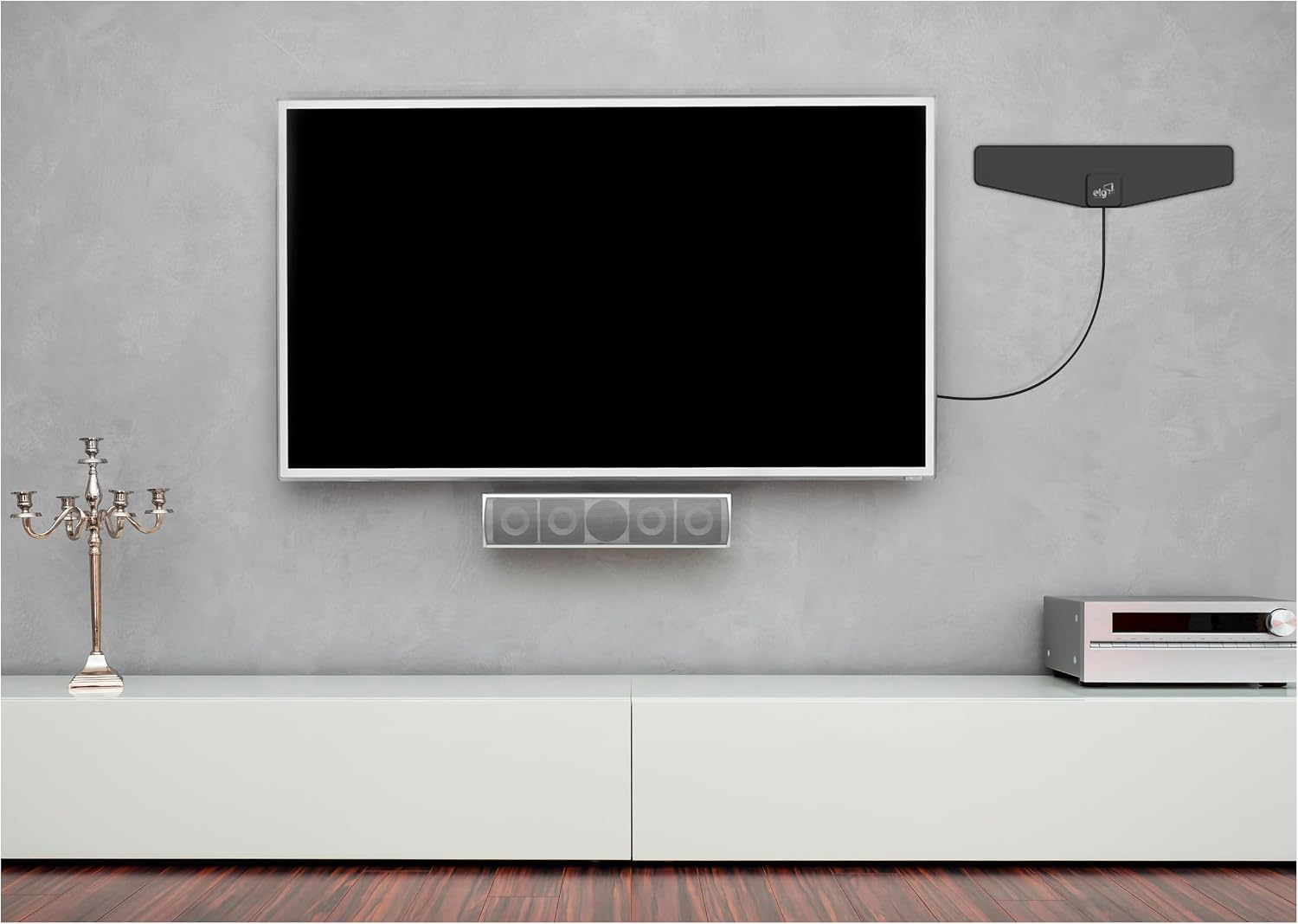 ELG, HDTVSLIM50, Antena Digital Interna para TV Falcon, Compatível com Sinal Analógico e Digital, Cabo de 10m, Ganho de 7dB, Alcance 60km, Cinza
