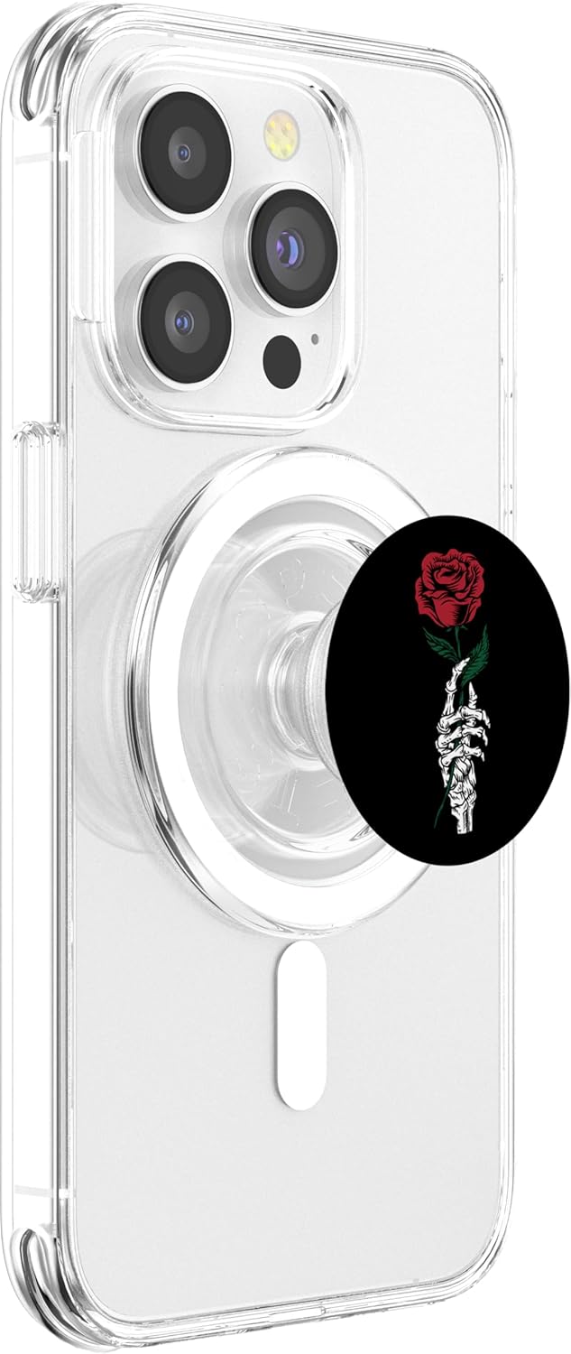 Rose Flower Tattoo - White Skeleton Hand Holding a Red Rose PopSockets PopGrip: Swappable Grip for Phones & Tablets PopSockets PopGrip for MagSafe