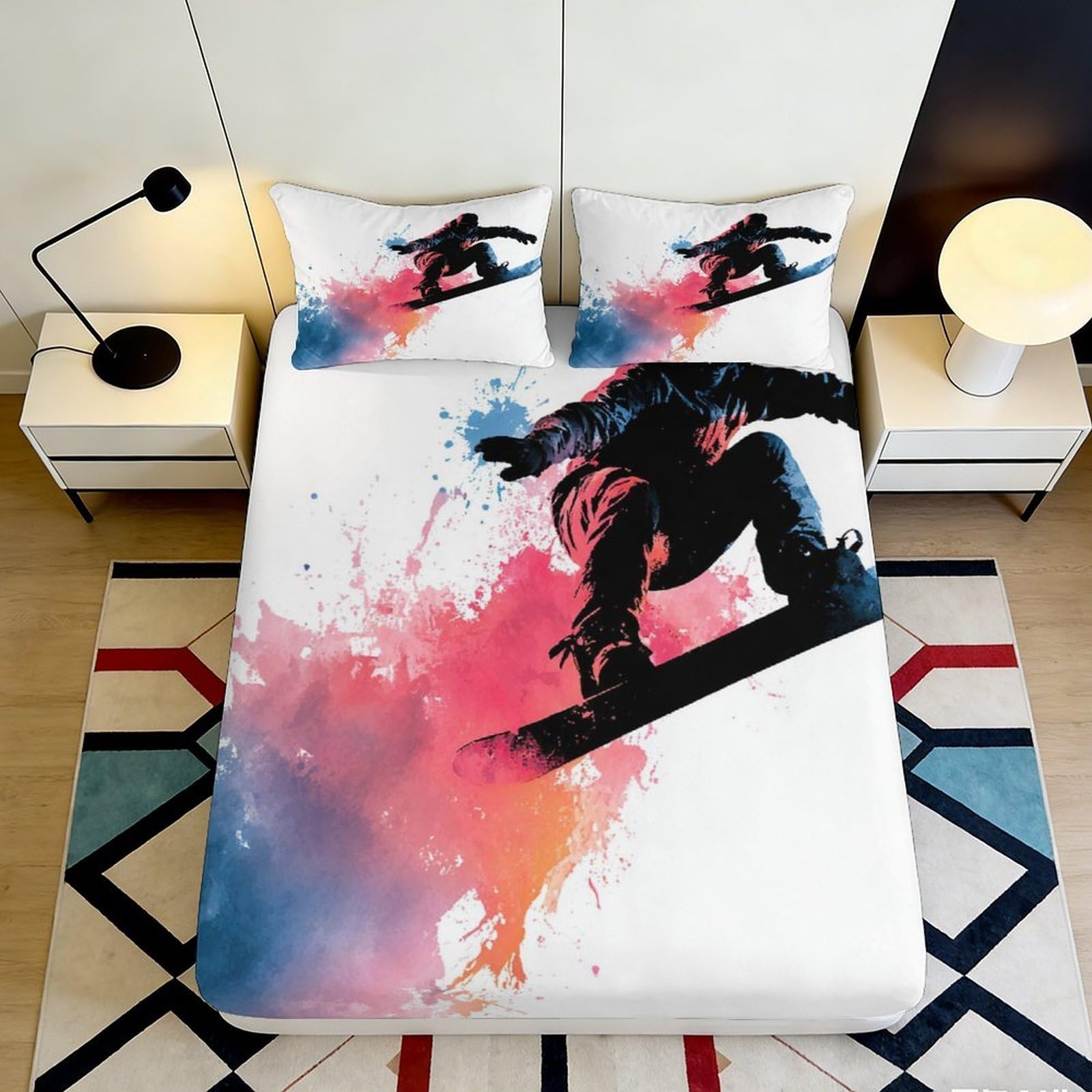 Jqzkxnhpbr Style-4 3D Printed Graffiti Skateboarding Fitted Sheet Microfiber Soft Color Splash Bed Cover For Bedroom Dorm Mattress Decor 90X200x25cm