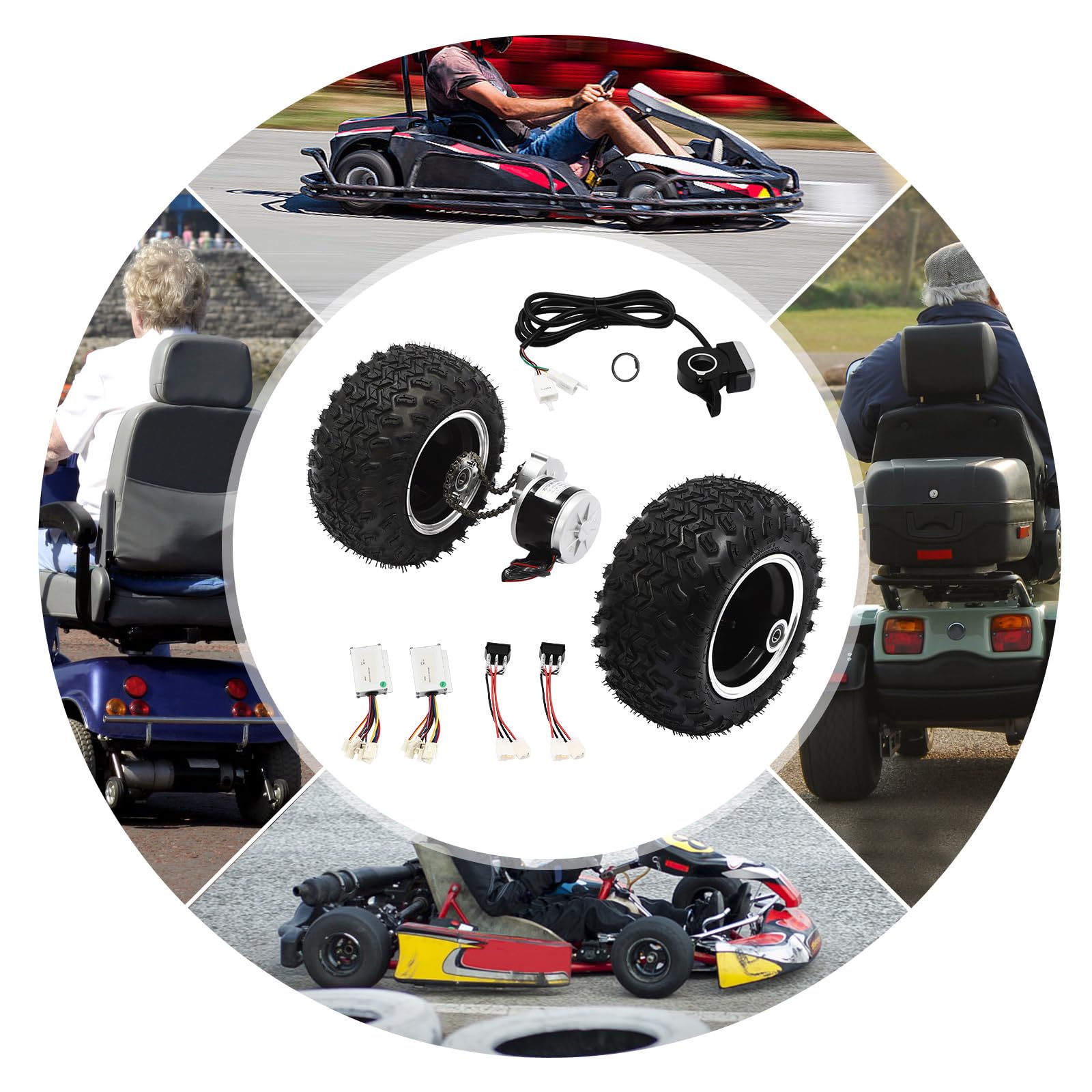 Set di motori a doppia ruota, 24 V, 250 W, per passeggini elettrici, componenti di modifica elettrica Go Kart, motore di azionamento con ruote doppie per passeggino da spiaggia, robusto set di