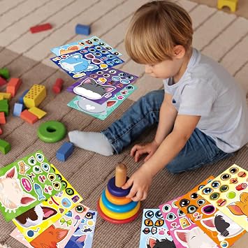 Cats Stickers for Kids, Make a Cat Face Stickers, Animal Stickers | 24 Sheets Make You Own Cats Stickers, Birthday Gift Party Favors Supplies Teacher Art Craft, Games School Activity Reward