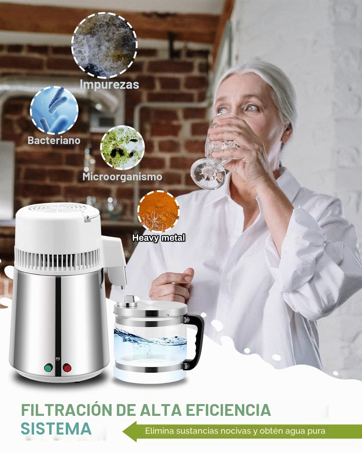 Destilador de Agua de Acero Inoxidable Para el Hogar - Destilación en Casa Con Jarra de Cristal de 220 V