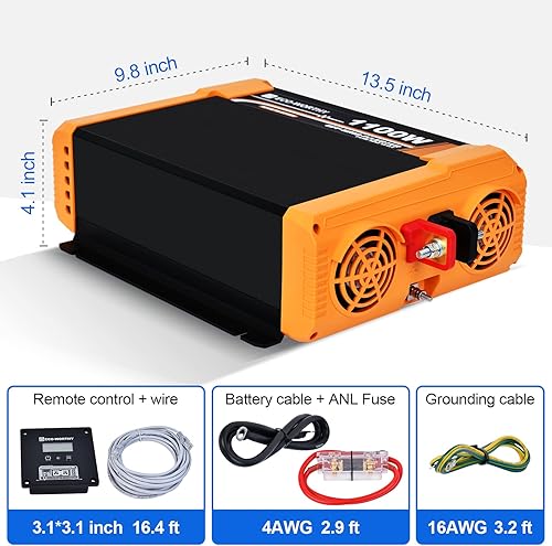 Miniatura 7 de ECO-WORTHY Inversor de energía solar de onda sinusoidal pura de 1000 vatios1100 vatios, 12 V CC a 120 V CA con puerto USB dual integrado de 18 W, 2