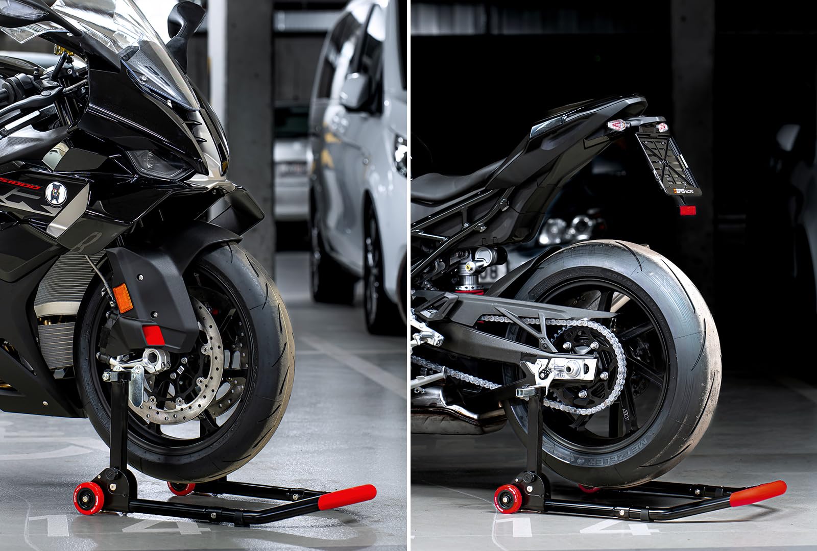 SEFIS M20 Ensemble de béquilles de moto avant et arrière Béquille de service avant et arrière Moto Béquille de montage arrière Moto Kit (Adaptateur : V-Logement/Standard)
