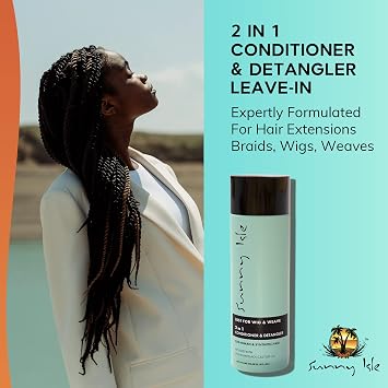 Sunny Isle Just for Wig, Weave, Braid, Extensions 2N1 Conditioner and Detangler 8oz | Synthetic & Natural Wig | Jamaican Black Castor Oils | Sulfate Free