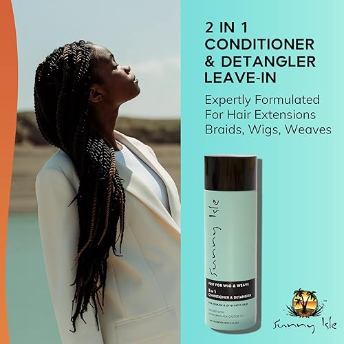 Miniatura 4 de Sunny Isle Solo para pelucas, tejidos, trenzas y extensiones 2N1 acondicionador y desenredante de 8 onzas, para cabello sintético y natural, aloe