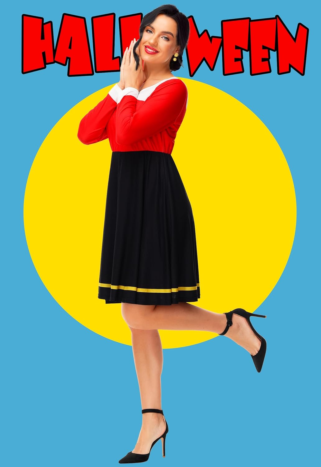 Deerose Womens Halloween Costume Dresses Funny Long Sleeve Elastic Waist Dress - Image 3