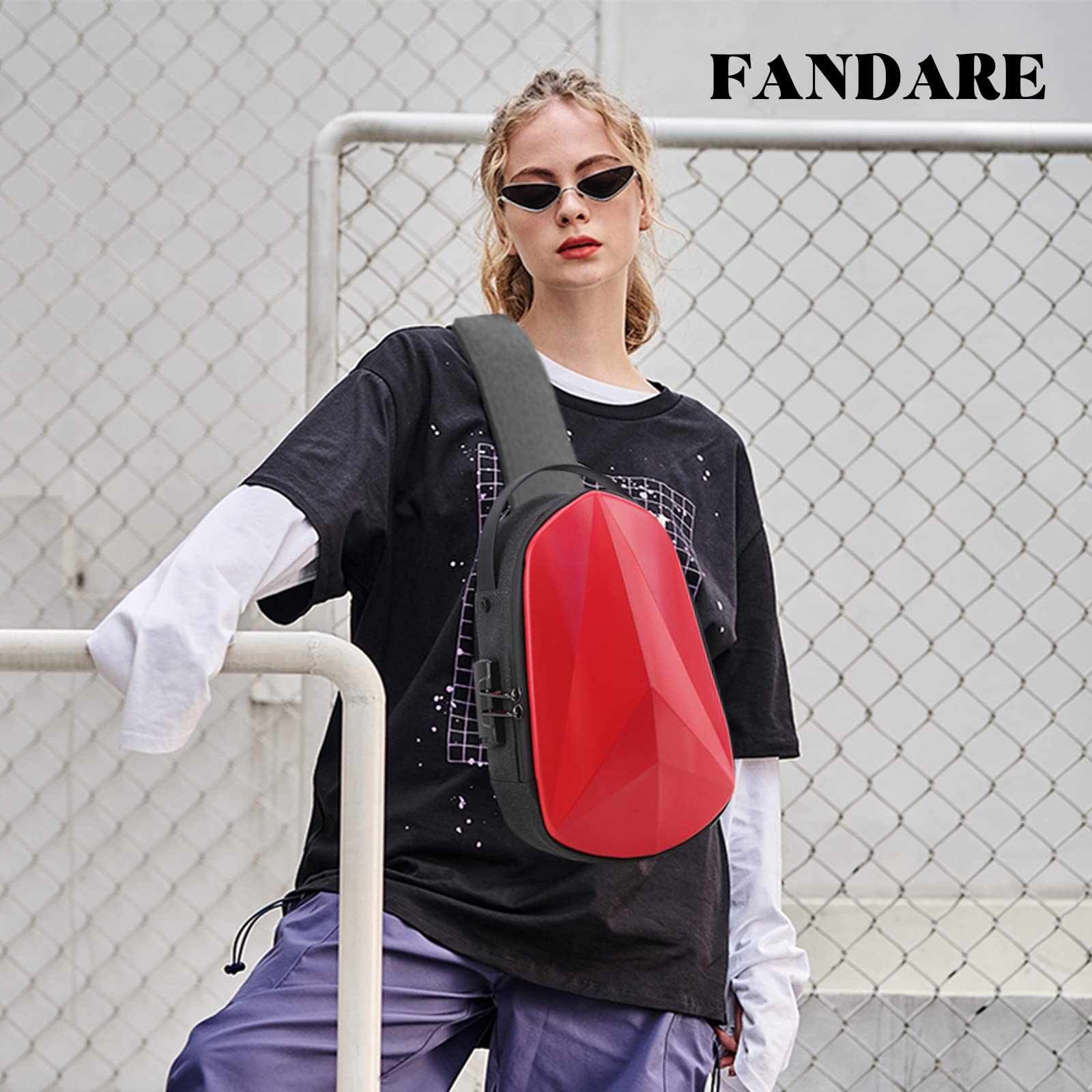 FANDARE Anti-Robo Bolsos Cruzados Bolsa de Pecho Bandoleras Cruzada con USB Sling Bag Impermeable para Hombre Mujer Colegio Viaje Ciclismo Hiking Camping Aptitud Daypacks Rojo
